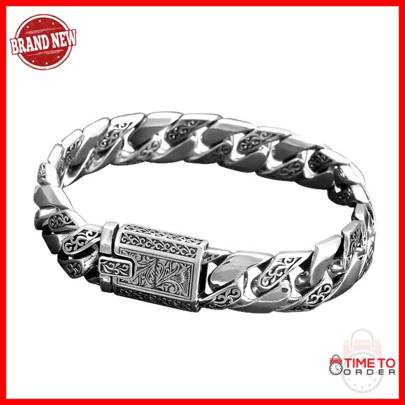 Sterling Silver Men's Bracelet Adjustable 7.8-9 Inch Chain Italian Handmade